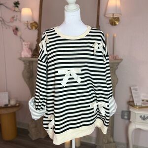 JODIFL Gray and White Striped Sweater